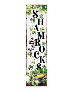 36" Gold Green And White Solid Wood Hello St Patrick's Day Shamrock Porch Sign