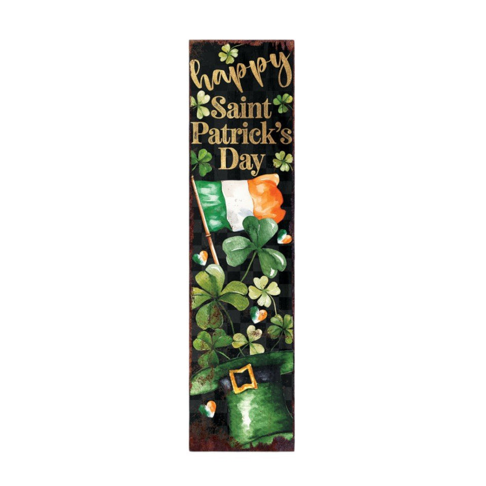 36" Black Gold And Green Solid Wood Happy St Patrick's Day Shamrock Porch Sign