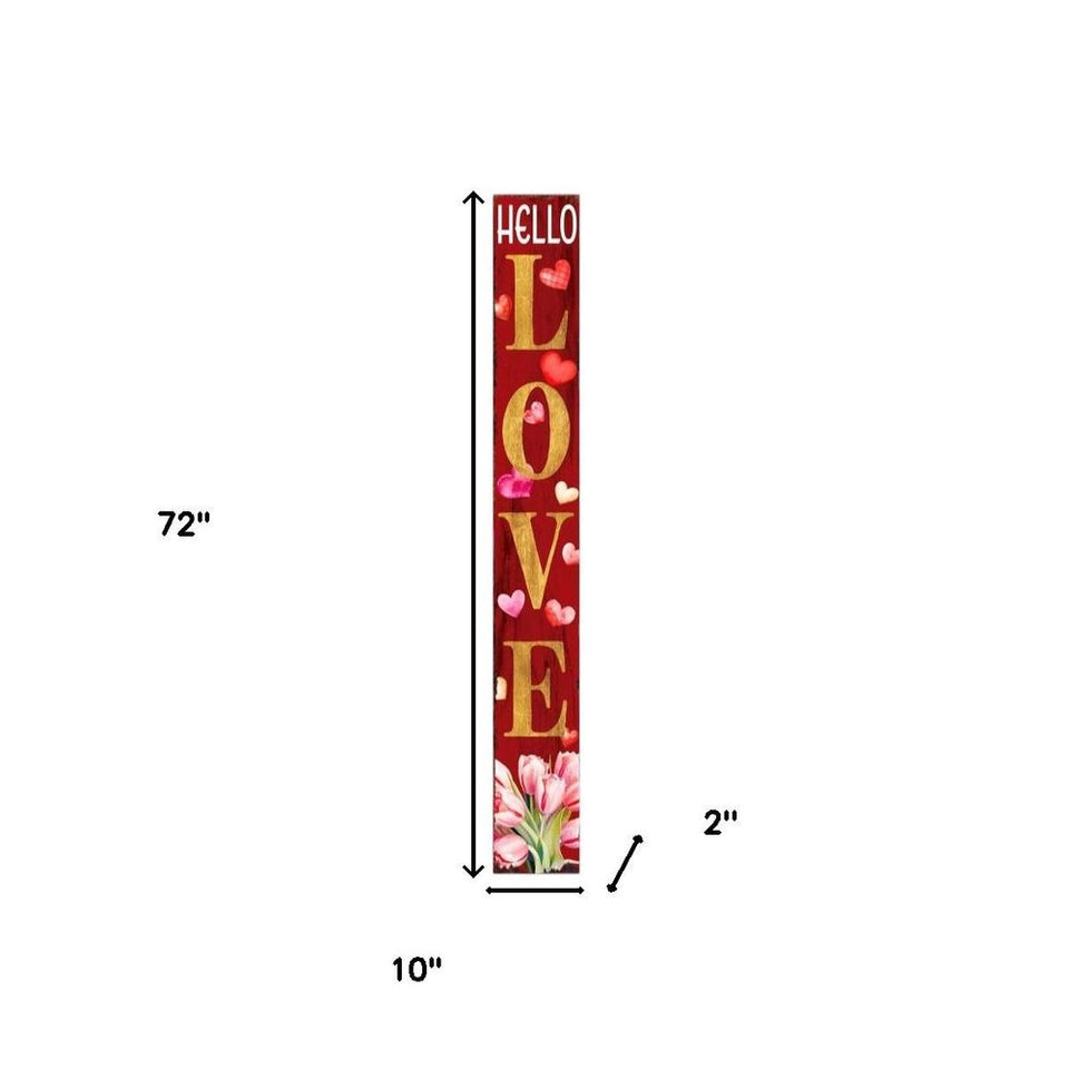 72" Red And Gold Solid Wood Hello Love Valentine's Day Porch Sign
