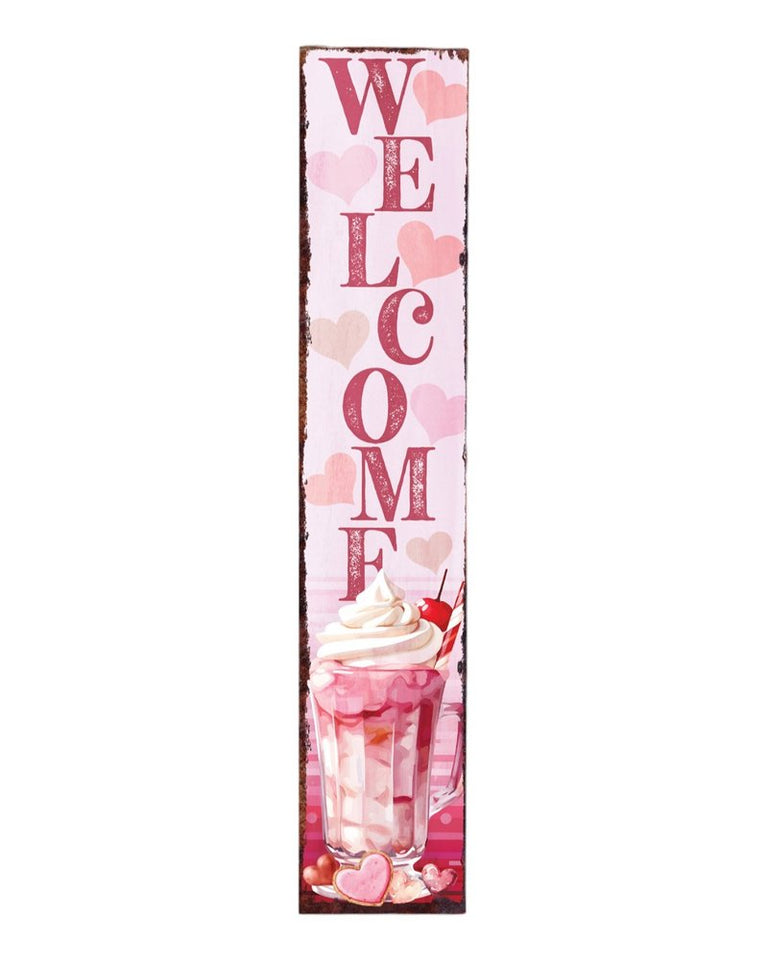 48" Pink Solid Wood Hearts Welcome Porch Sign