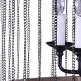 Black And Natural Wood and Metal Cylinder Six Light Dimmable Chandelier