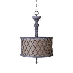 Gray Drum Distressed Galvanized Metal Dimmable Chandelier With Natural Shade