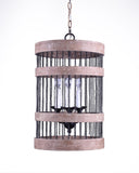 Black And Natural Wood and Metal Cylinder Three Light Dimmable Chandelier