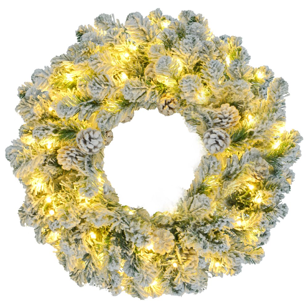 Three Piece Pre Lit Extra Full Frosted Pine Christmas Tree With Garland And Wreath Set