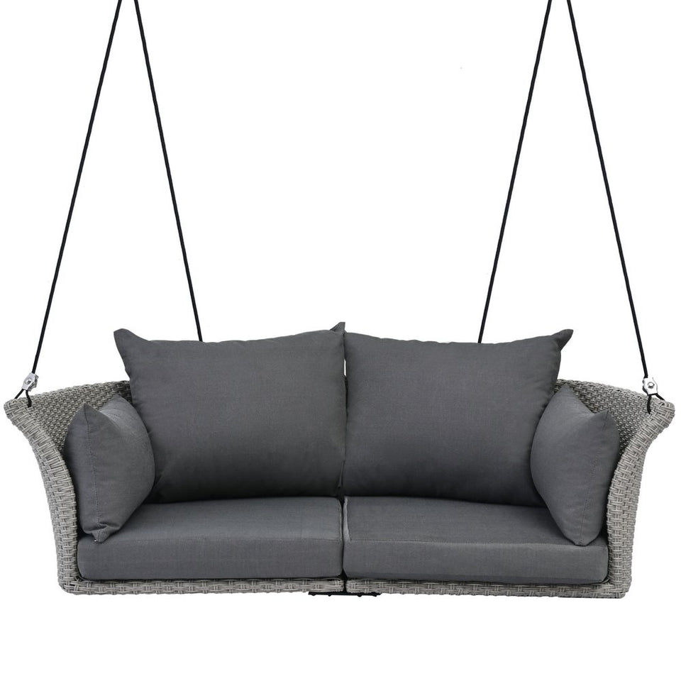 40" Gray Woven Rattan Outdoor Swing Chair with Gray Cushion