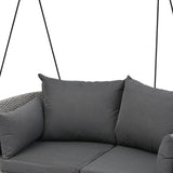 40" Gray Woven Rattan Outdoor Swing Chair with Gray Cushion