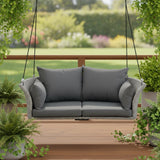40" Gray Woven Rattan Outdoor Swing Chair with Gray Cushion