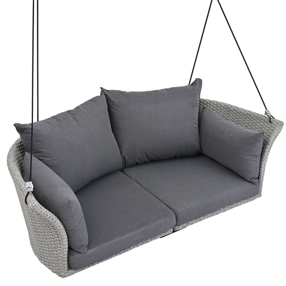 40" Gray Woven Rattan Outdoor Swing Chair with Gray Cushion