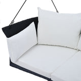 40" Black Woven Rattan Outdoor Swing Chair with White Cushion