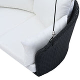 40" Black Woven Rattan Outdoor Swing Chair with White Cushion