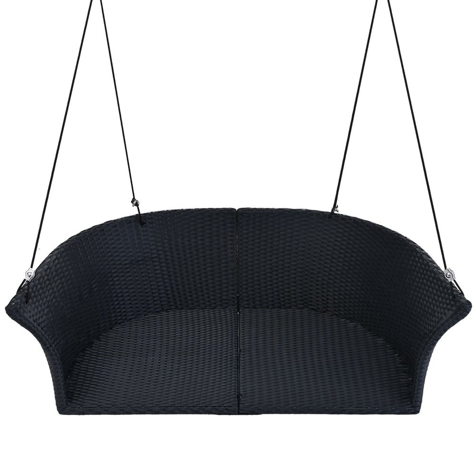 40" Black Woven Rattan Outdoor Swing Chair with White Cushion