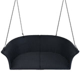 40" Black Woven Rattan Outdoor Swing Chair with White Cushion