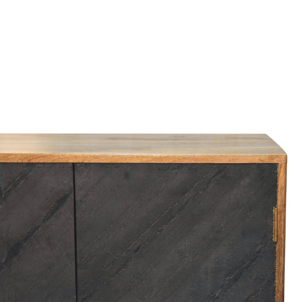 30" Brown and Gray Solid Wood And Inlaid Slate Accent Cabinet With Two Doors