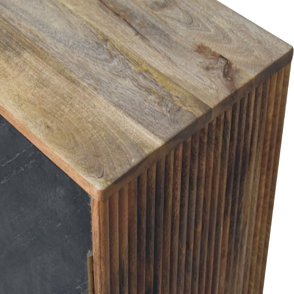 30" Brown and Gray Solid Wood And Inlaid Slate Accent Cabinet With Two Doors