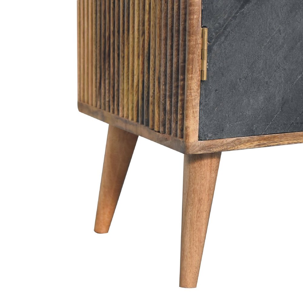 30" Brown and Gray Solid Wood And Inlaid Slate Accent Cabinet With Two Doors