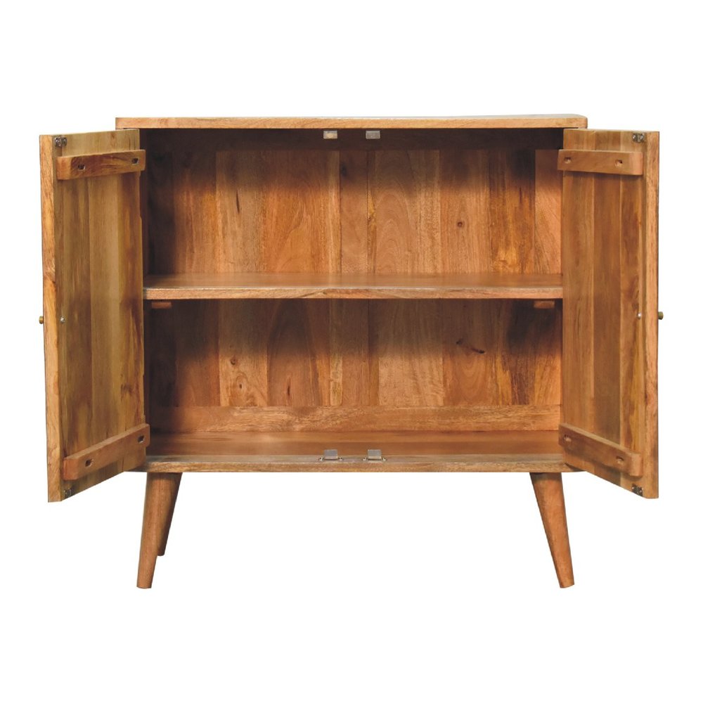 30" Brown and Gray Solid Wood And Inlaid Slate Accent Cabinet With Two Doors