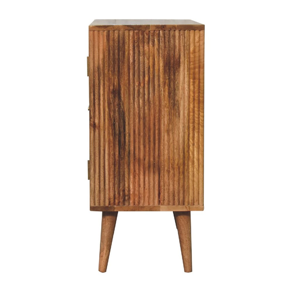 30" Brown and Gray Solid Wood And Inlaid Slate Accent Cabinet With Two Doors