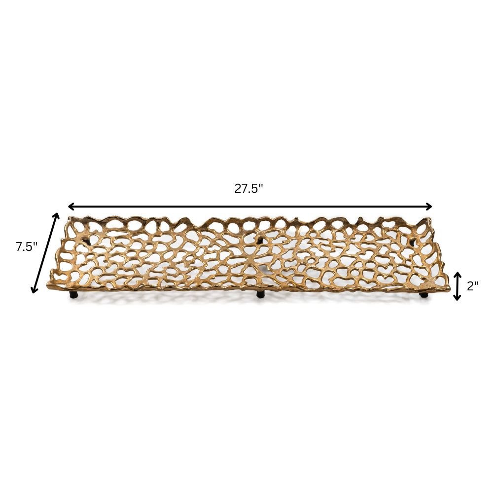 28" Gold Metal Abstract Coral Tray