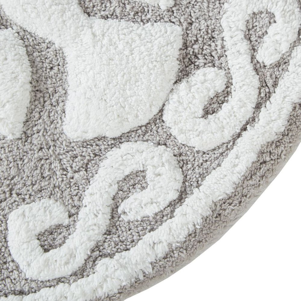 25" Taupe And White Cotton Round Medallion Bath Rug