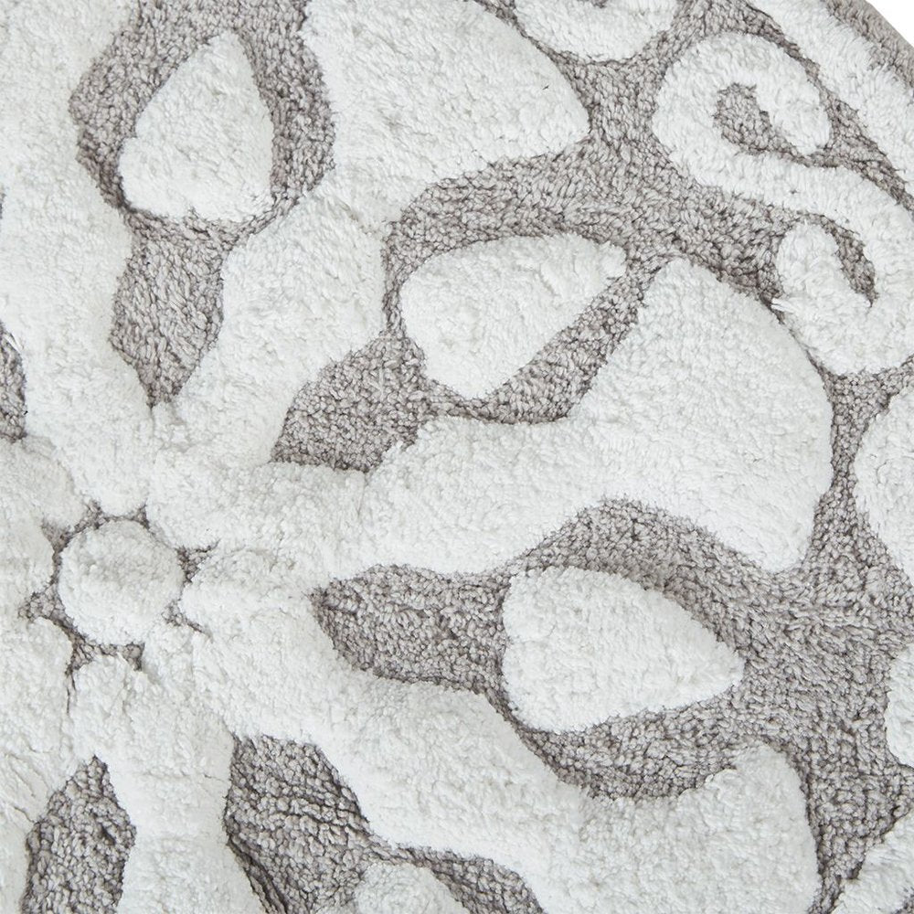 25" Taupe And White Cotton Round Medallion Bath Rug