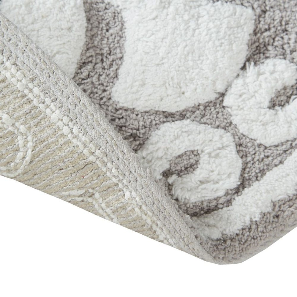 25" Taupe And White Cotton Round Medallion Bath Rug