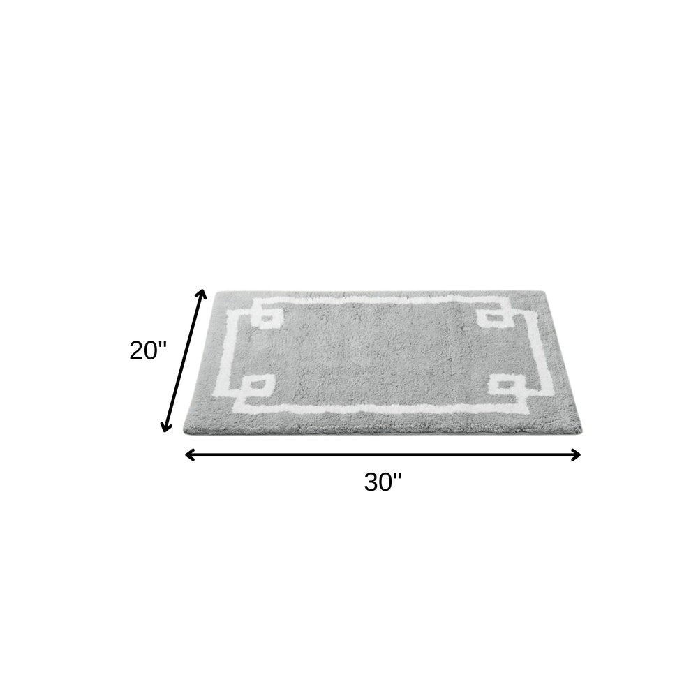 20" Gray And White Cotton Border Bath Rug