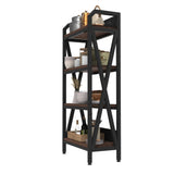 56" Black And Brown Metal and Wood Four Tier Etagere Bookcase