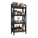 56" Black And Brown Metal and Wood Four Tier Etagere Bookcase