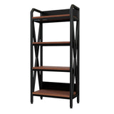 56" Black And Brown Metal and Wood Four Tier Etagere Bookcase