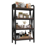 56" Black And Brown Metal and Wood Four Tier Etagere Bookcase
