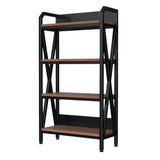 56" Black And Brown Metal and Wood Four Tier Etagere Bookcase