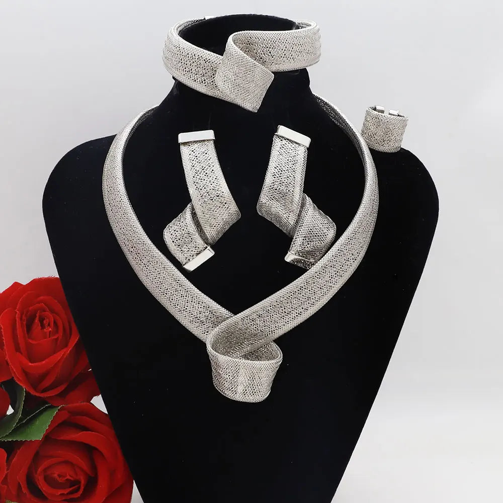 Women's Jewelry Sets Gold Plated Sprial Necklaces Simple Earrings Italian Fashion Rings Bracelets