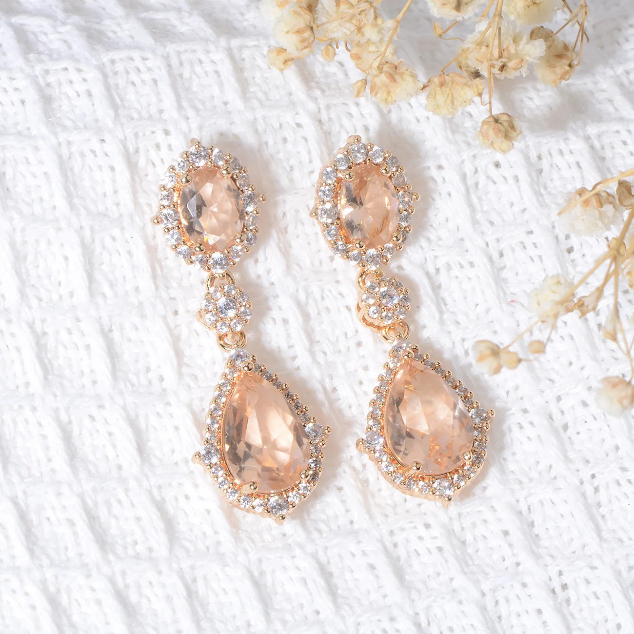 "Elegant zircon jewelry set with necklace and water drop earrings—perfect for brides and special occasions."
