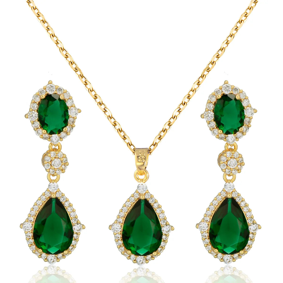 "Elegant zircon jewelry set with necklace and water drop earrings—perfect for brides and special occasions."