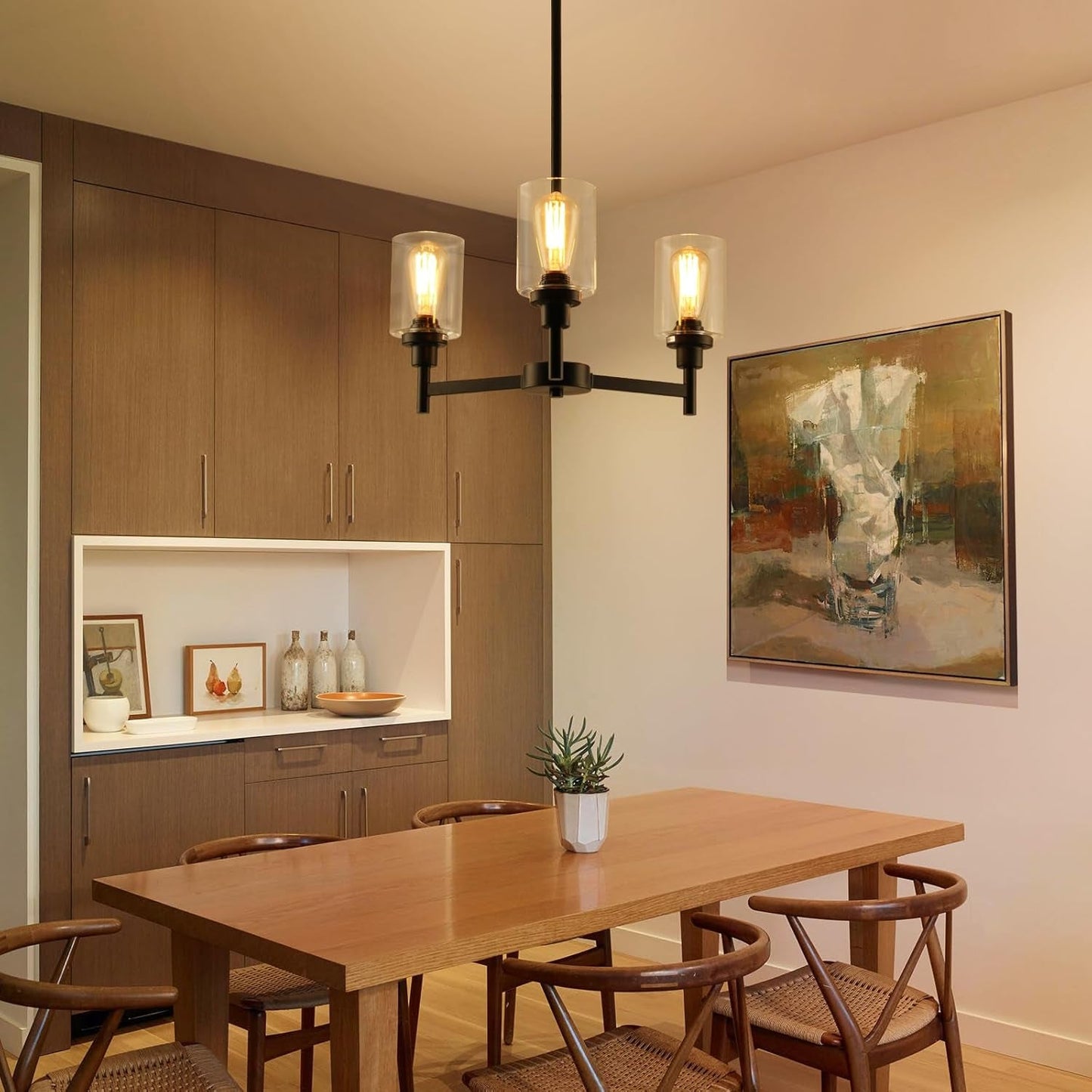 3 Lights Black Chandeliers for Dining Room Light Fixture over Table, Entryway Chandelier for Foyer, Hallway Light Fixtures with Glass Shade for Dinning Room Kitchen Island Foyer Hallway-2