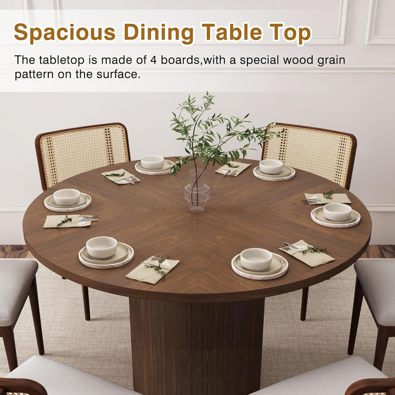 47 Inch round Dining Table, Farmhouse Fluted Dining Kitchen Table, Modern Wood Small Circle Dining Table for Kitchen Living Room, Walnut-4