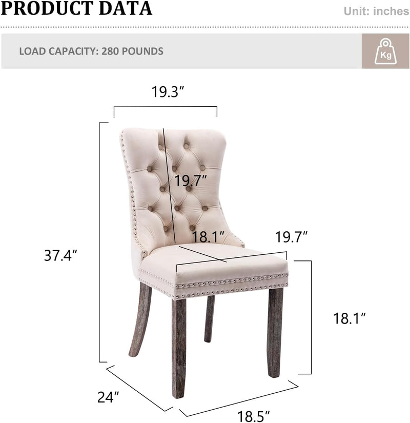 Velvet Dining Chairs Set of 4,Upholstered Dining Chairs with Ring Pull Trim and Button Back,Modern Seating for Living Room, Bedroom, Kitchen (Beige)-2