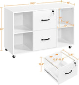 White File Cabinet Mobile Letter Size File Cabinet with 2 Drawers and 4 Open Storage Shelves Large Mobile Lateral Filing Cabinet Printer Stand for Home and Office-2