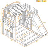 Twin over Full Bunk Bed Frames Loft Bed with Slide, House Roof, Window and Safety Guardrails for Boys or Girls, White-1