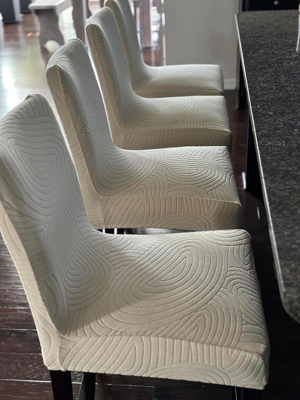 Water Repellent Bar Stool Covers Set of 4, Stretch Washable Barstool Seat Covers, Counter Height Chair Covers for Kitchen Dining Room Cafe (Beige Ripple Jacquard)-1