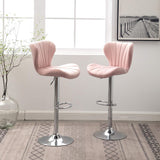 Ellston Velvet Adjustable Swivel Barstools in Pink, Set of 2-2