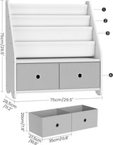 Kids Bookshelf and Toy Storage, 4 Tier Large Capacity Kids Book Rack, Sling Kids Bookcase, for Kids Room, Nursery, Playroom, White and Gray MCW06WT-1