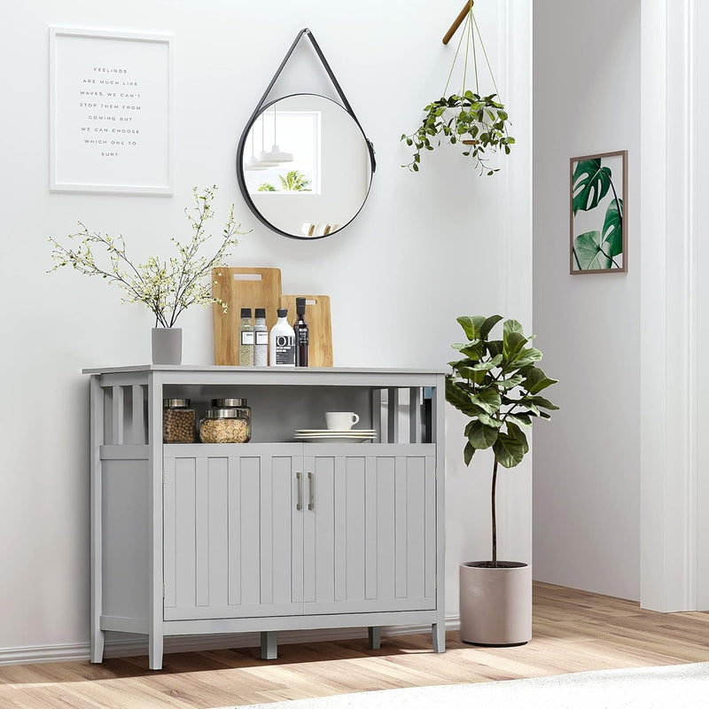 Gray 2-Door Buffet Cabinet Kitchen Coffee Bar-0