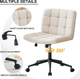 Swivel Criss Cross Legged Chair with Wheels for Home Office, Wide Armless Desk Chair Height Adjustable Comfy Seat for Desk,Vanity, Bedroom, Beige-4