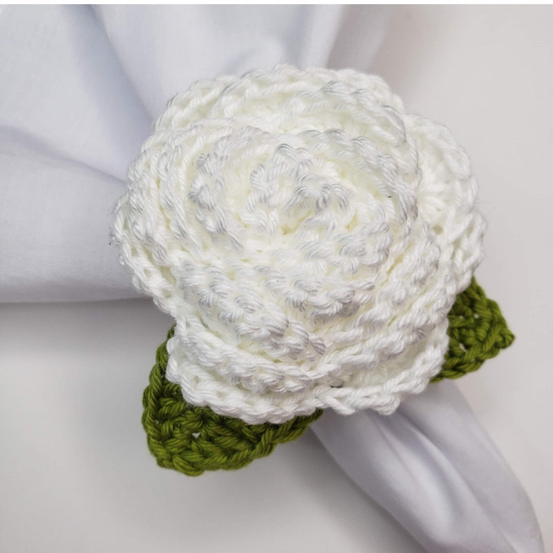 Charlo's Set of 4 White Crochet Rosebud Napkin Rings, High Quality Products, handmade, gifts-2