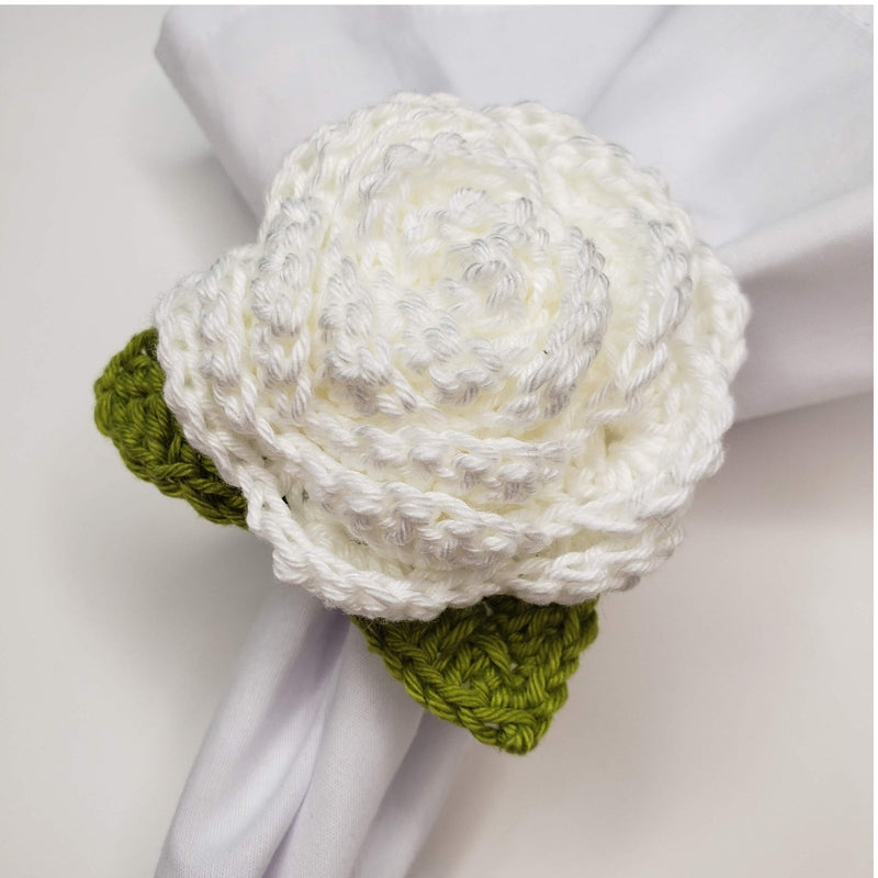 Charlo's Set of 4 White Crochet Rosebud Napkin Rings, High Quality Products, handmade, gifts-3