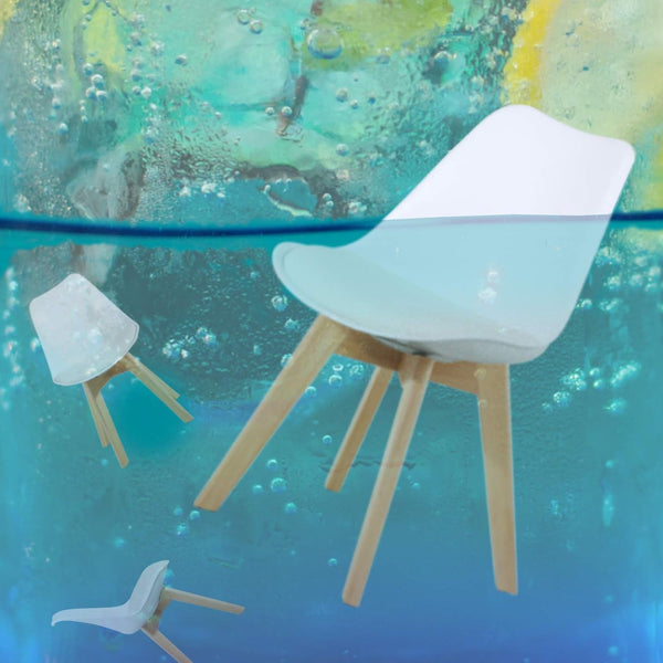Set of 2 Modern Style Chair Dining Chairs, Shell Lounge Plastic Chair with Natural Wood Legs (White)-1