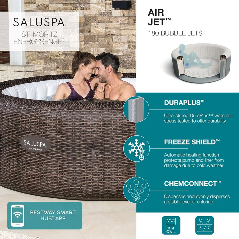 Saluspa St Moritz Airjet 5 to 7 Person Inflatable Hot Tub round Portable Outdoor Spa with 180 Airjets and Energysense Energy Saving Cover-1