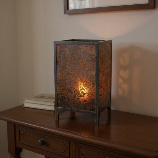 10.25 X 10.25 X 18 Brown Vintage Floral Pattern - Candle Holder