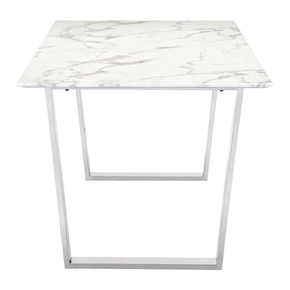 71" White And Silver Marble And Steel Sled Base Dining Table